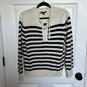 Navy & Cream Front Lace Up Sweater